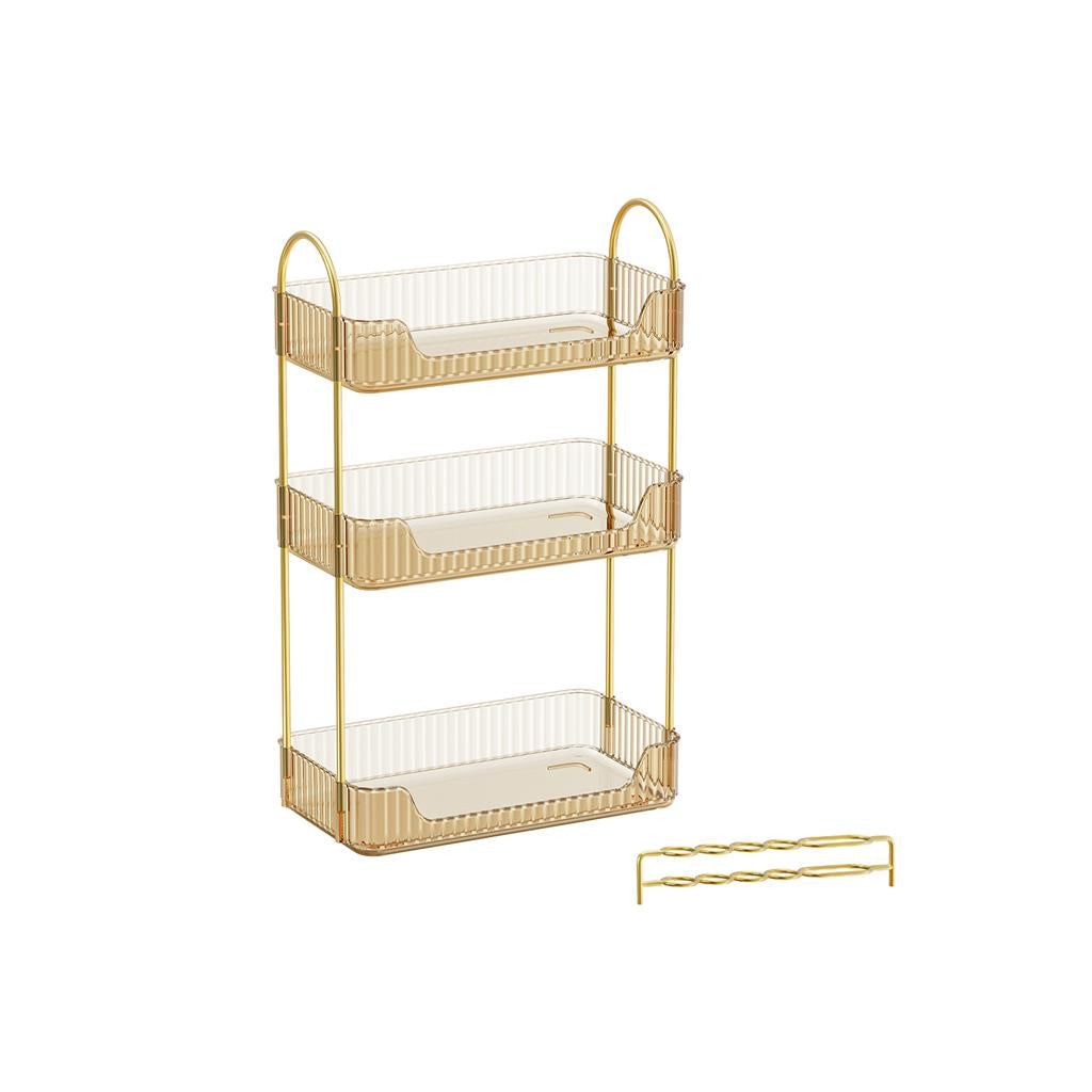 3-Tier Makeup Organizer with 2 Types of Accessories Champagne Gold