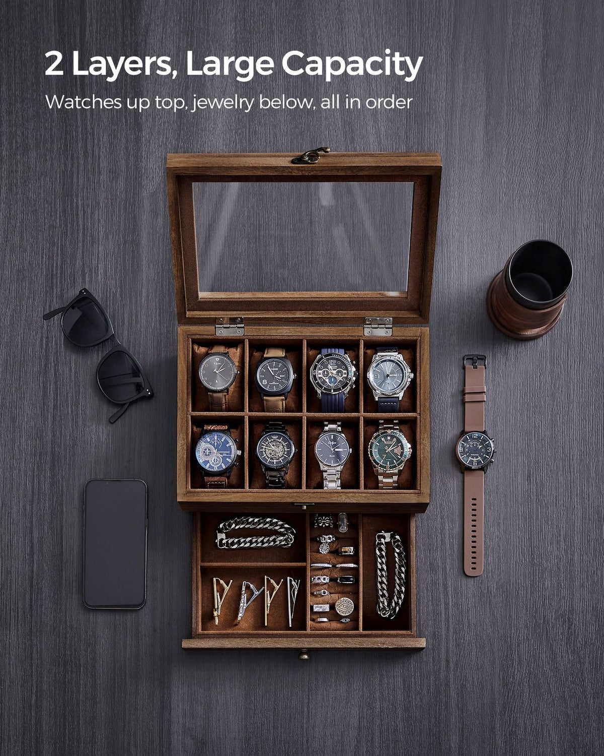 Watch Box - 8-Slot - Large Glass Lid