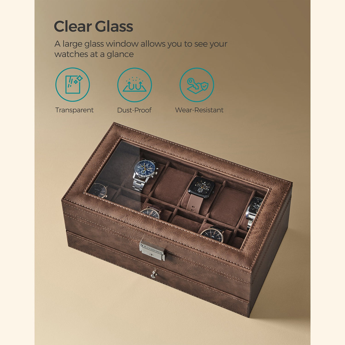 Watch Box - 12-Slot - Glass Lid