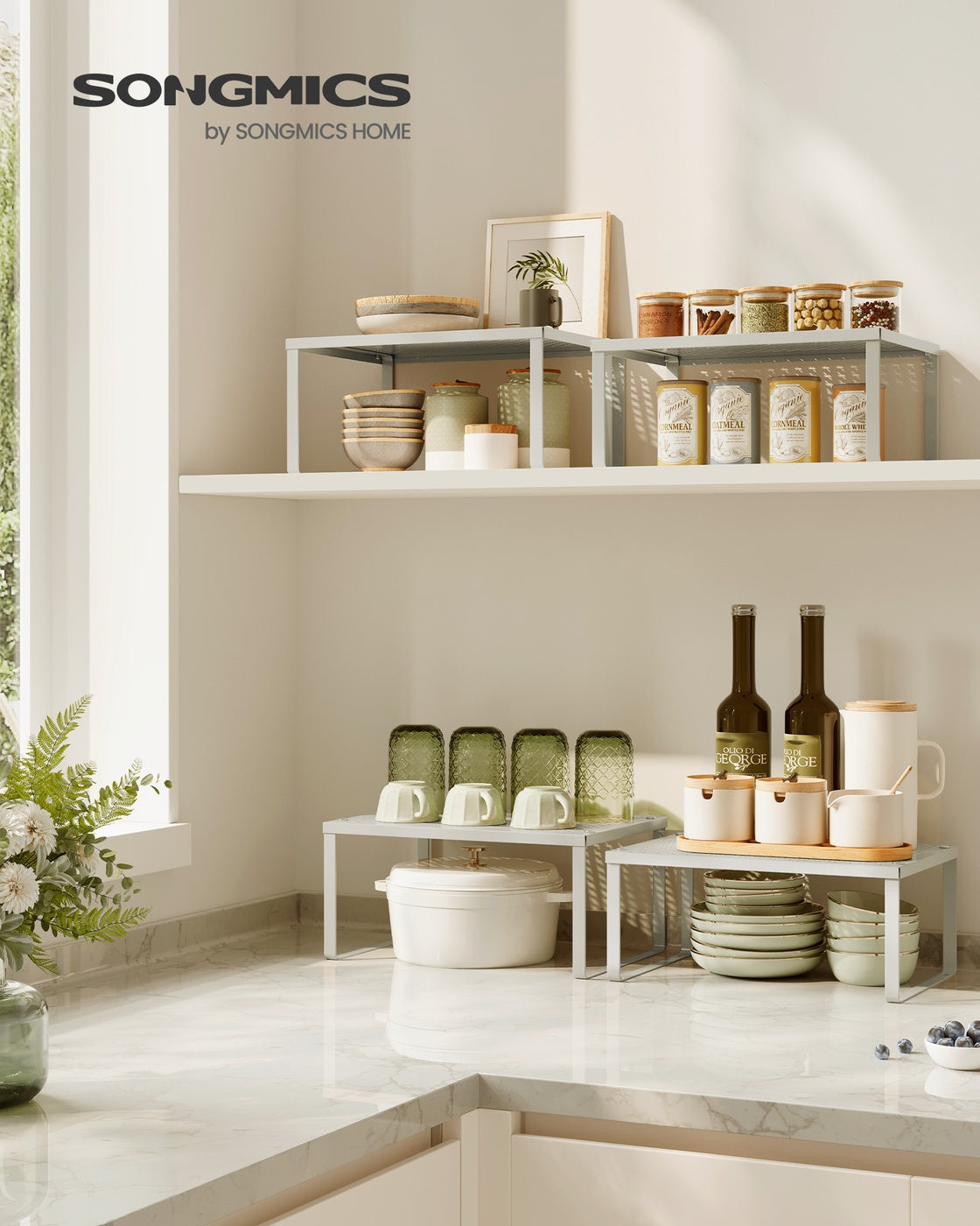 Set of 2 Stackable and Expandable Spice Racks - Oatmeal Beige