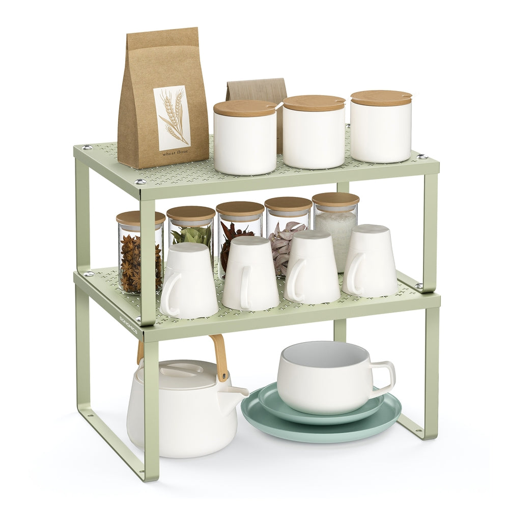 Spice Rack Set - Stackable Shelf Organizers - Black - Laurel Green