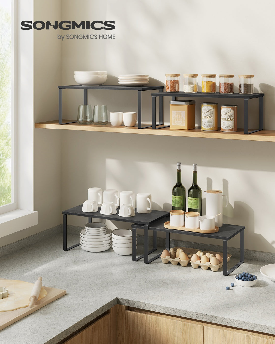 Set of 2 Kitchen Counter Shelves - Ink Black, Ebony Black