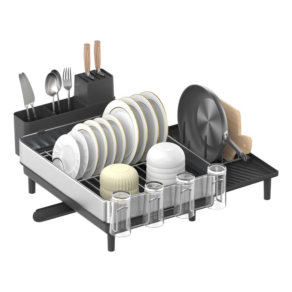 Expandable Dish Drying Rack for Kitchen Counter - Silver, Black