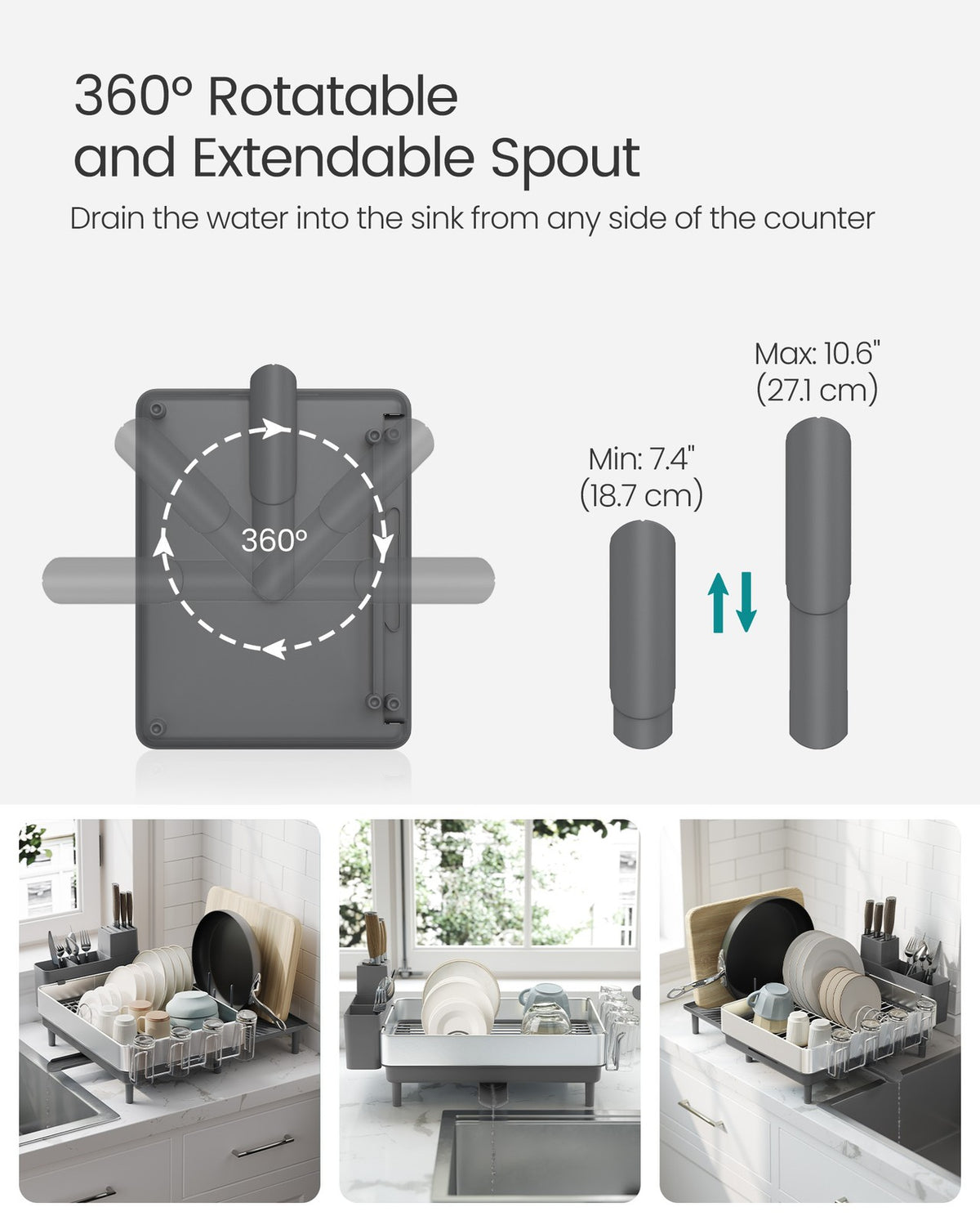 Expandable Dish Drying Rack for Kitchen Counter - Silver, Gray