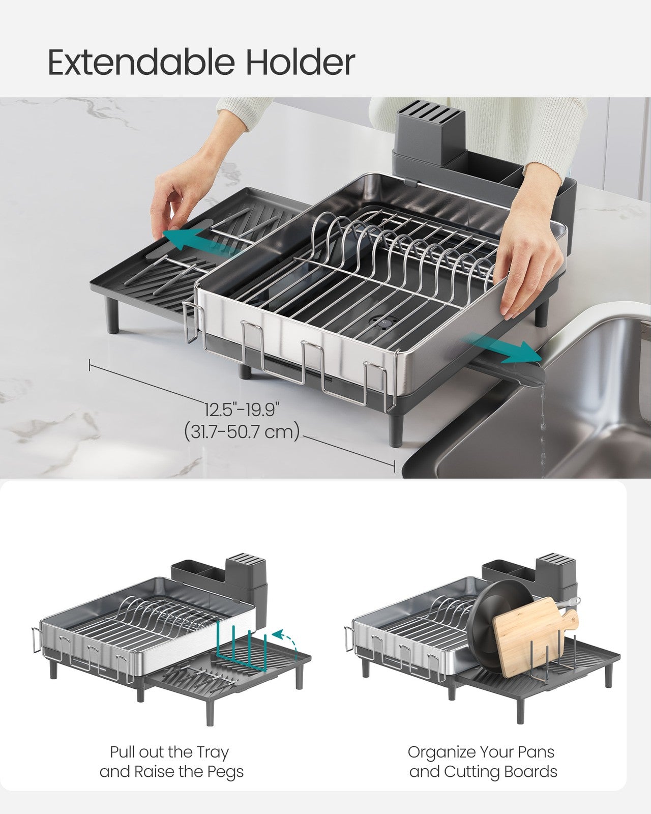 Expandable Dish Drying Rack for Kitchen Counter - Silver, Gray