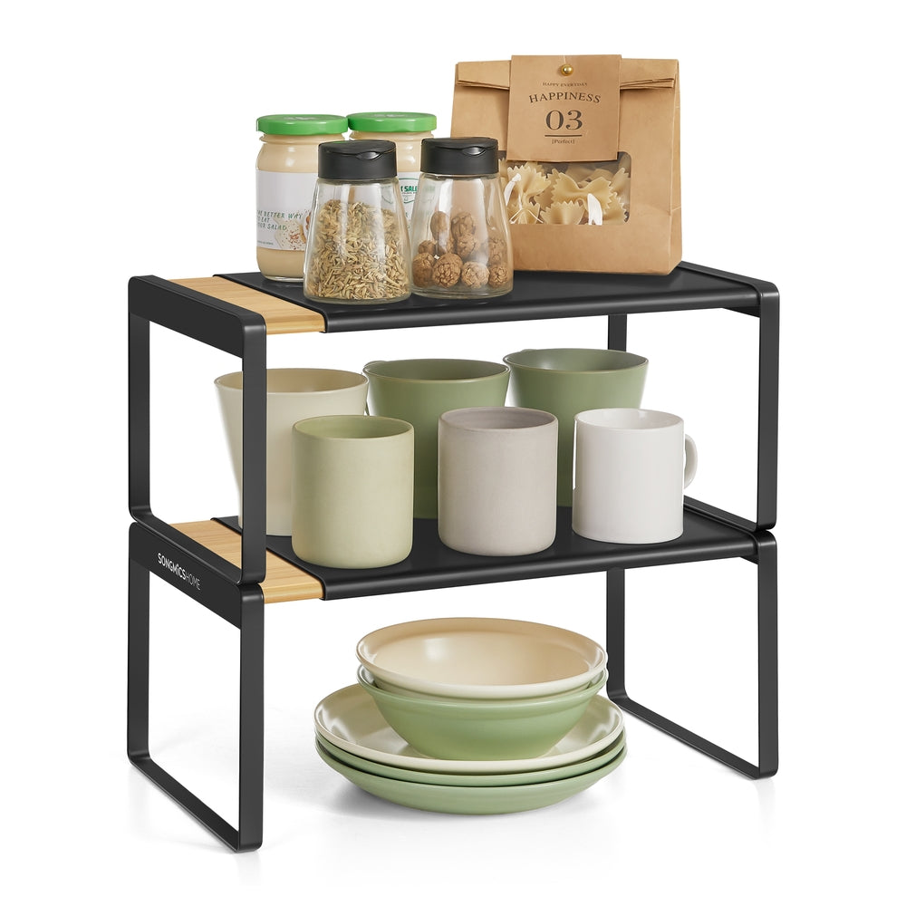 Expandable Cupboard Shelf Orgnizers - Natural Beige, Ink Black