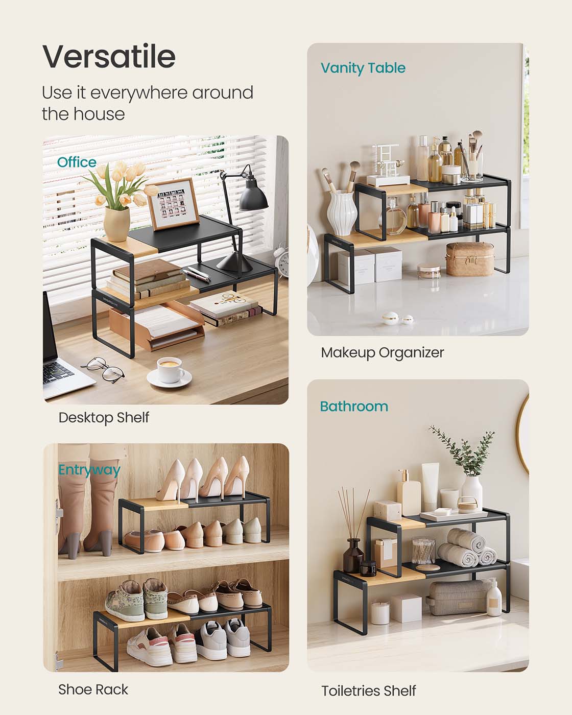 Expandable Cupboard Shelf Orgnizers - Natural Beige, Ink Black