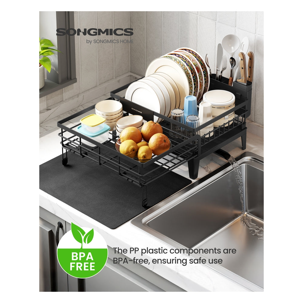 Kitchen Dish Rack with Drainboard and Extendable Spout Ink Black - Ink Black