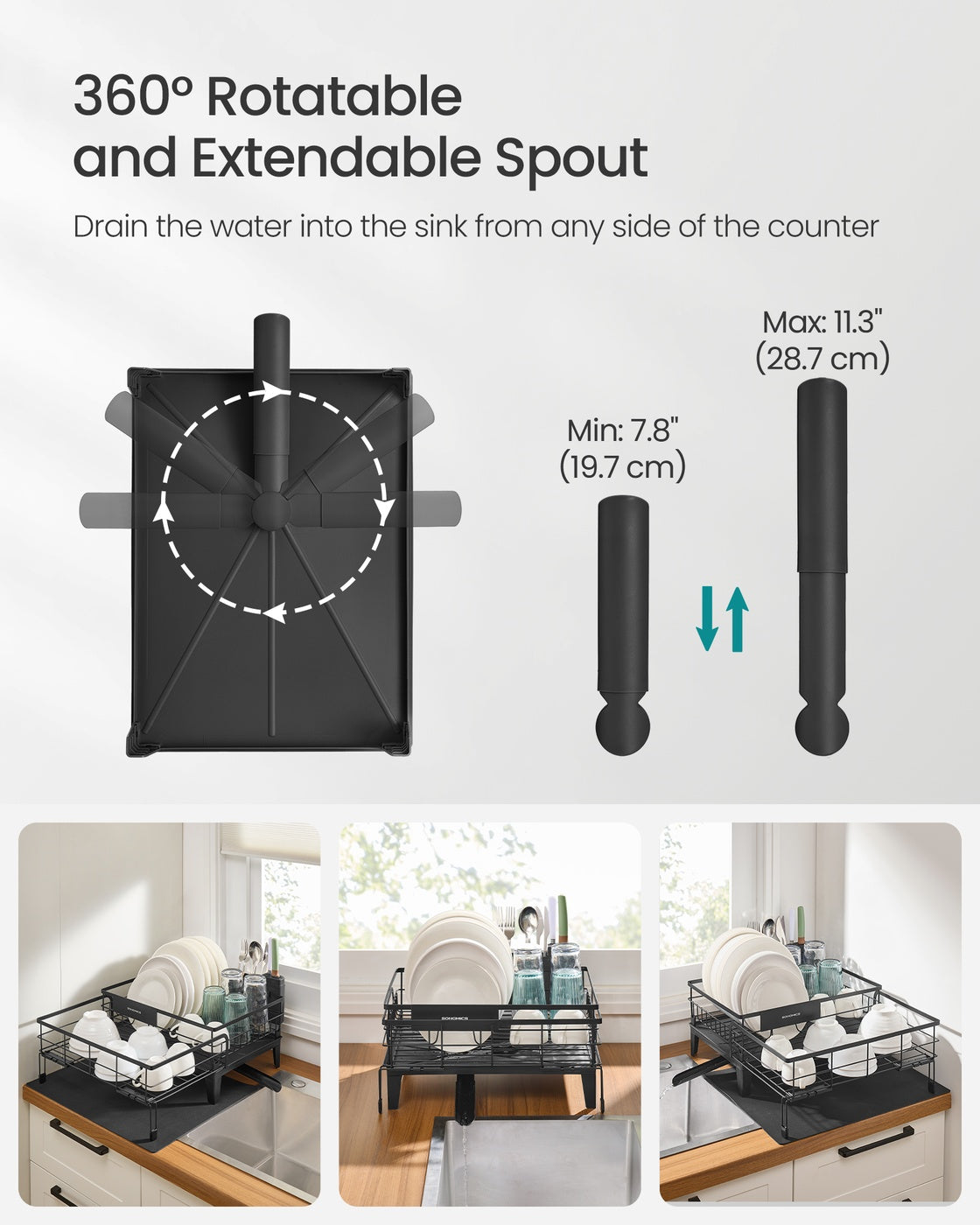 Kitchen Dish Rack with Drainboard and Extendable Spout Ink Black - Ink Black