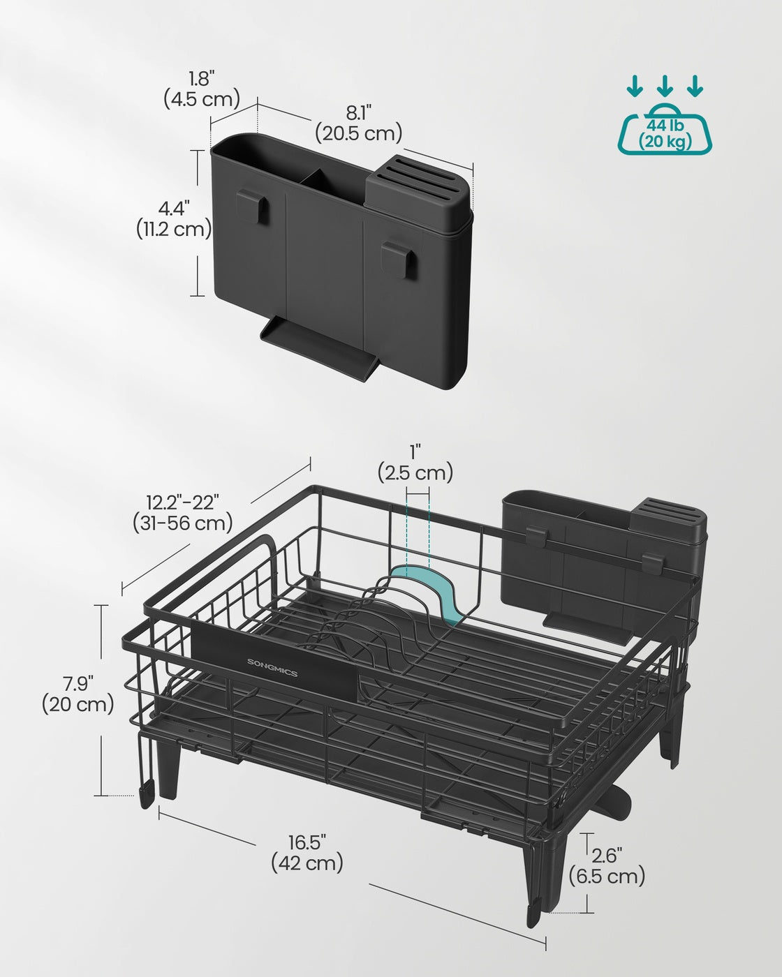 Kitchen Dish Rack with Drainboard and Extendable Spout Ink Black - Ink Black