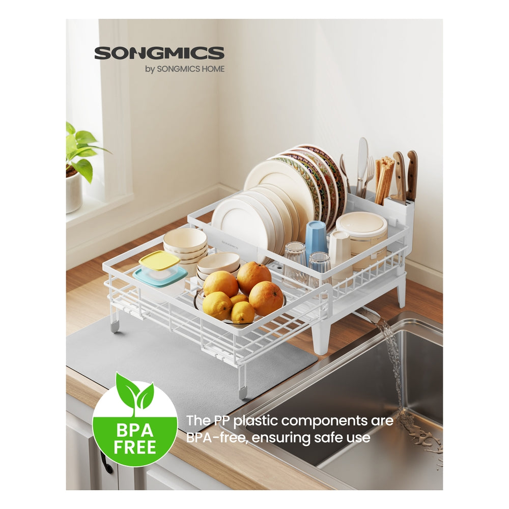 Kitchen Dish Rack with Drainboard and Extendable Spout Ink Black - Matte White, Dove Gray