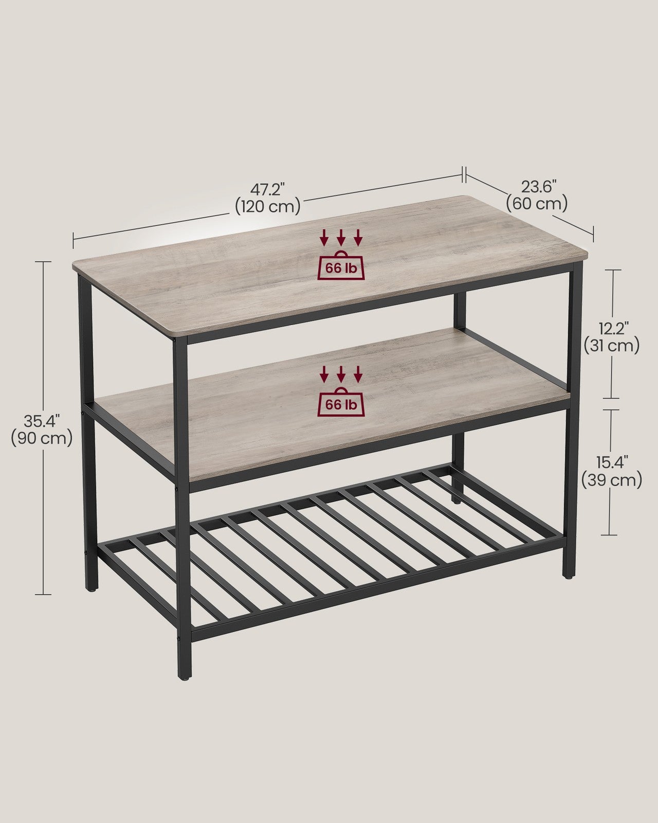 47.2 Inches Kitchen Shelf with Large Worktop - Greige, Black