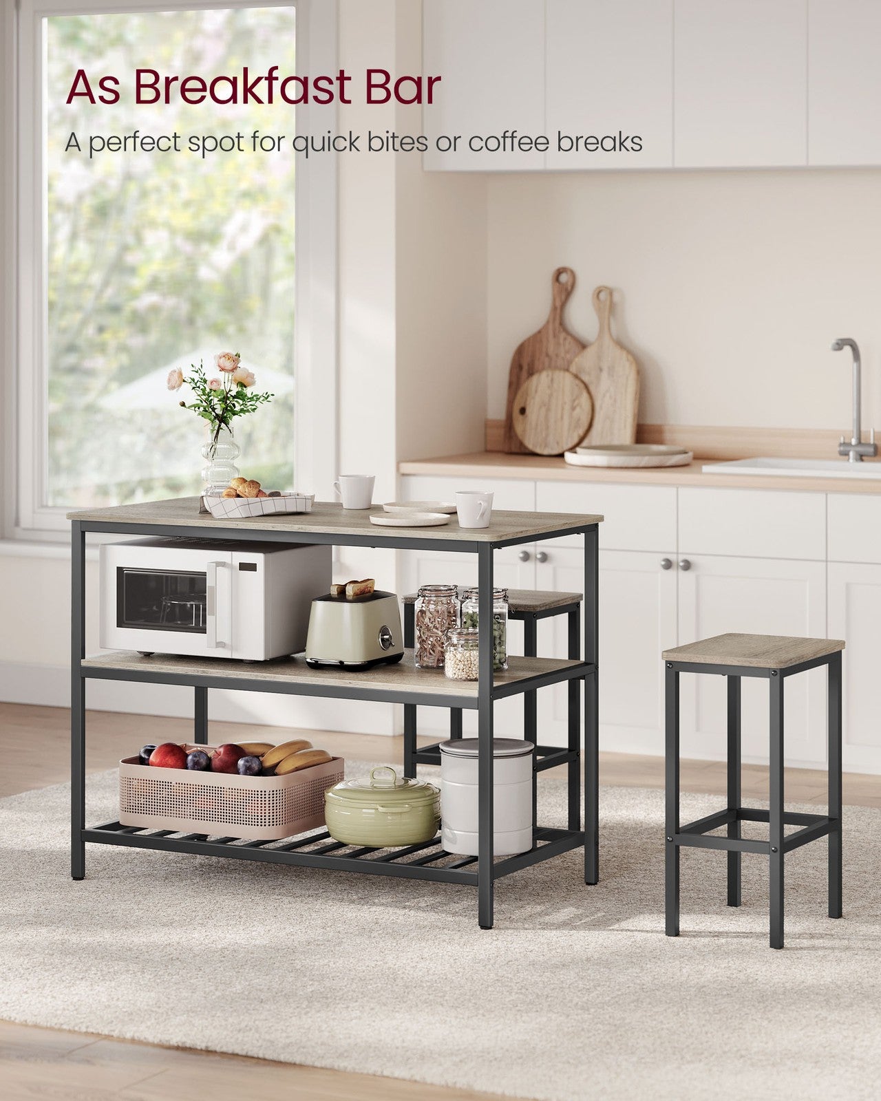 47.2 Inches Kitchen Shelf with Large Worktop - Greige, Black