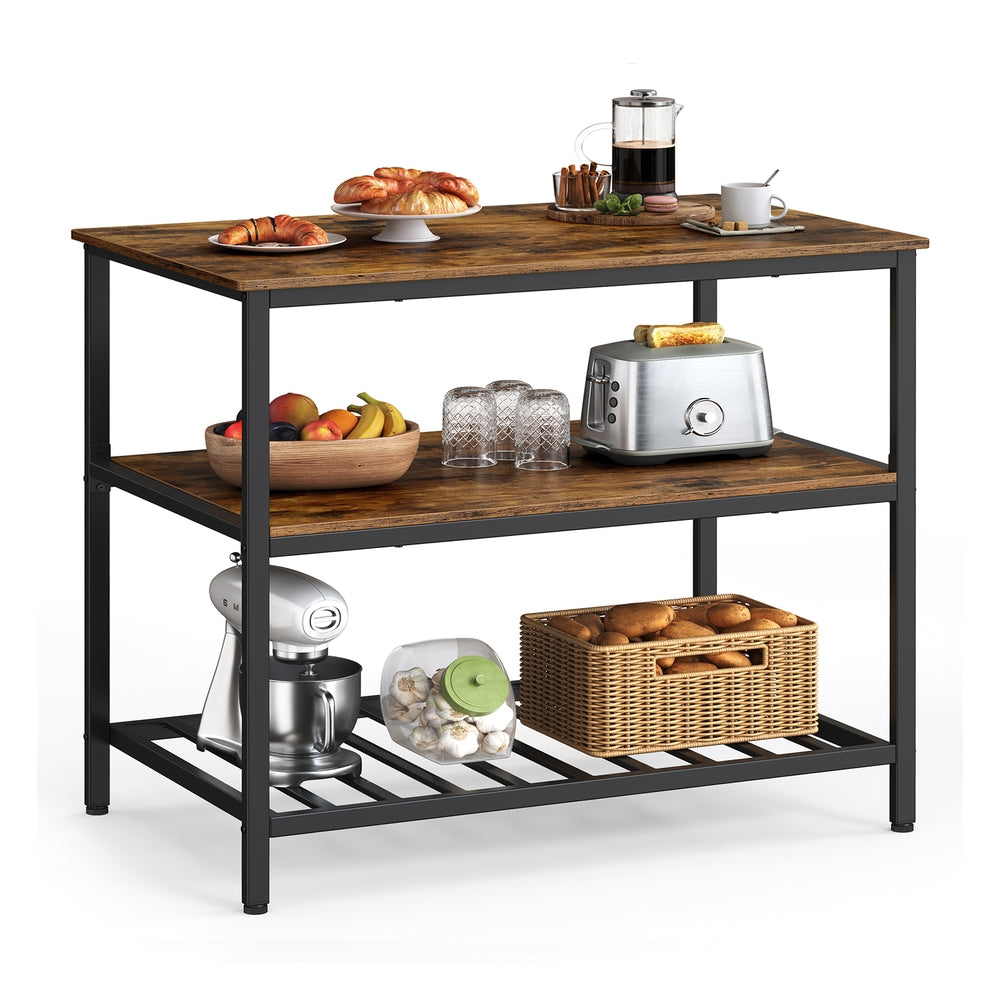 47.2 Inches Kitchen Shelf with Large Worktop - Rustic Brown, Black