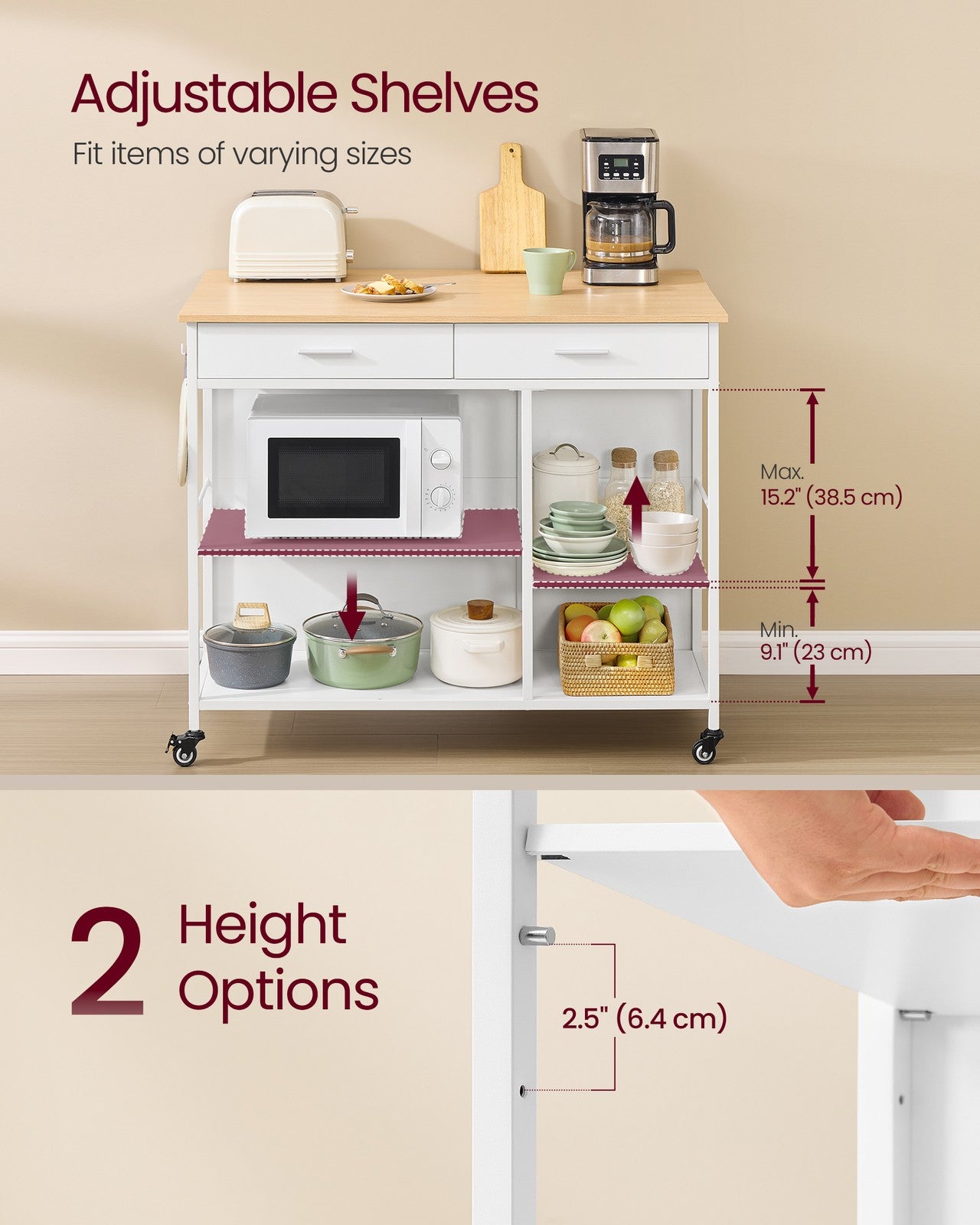 Kitchen Rolling Island - Mobile Kitchen Cart with Storage on Wheels