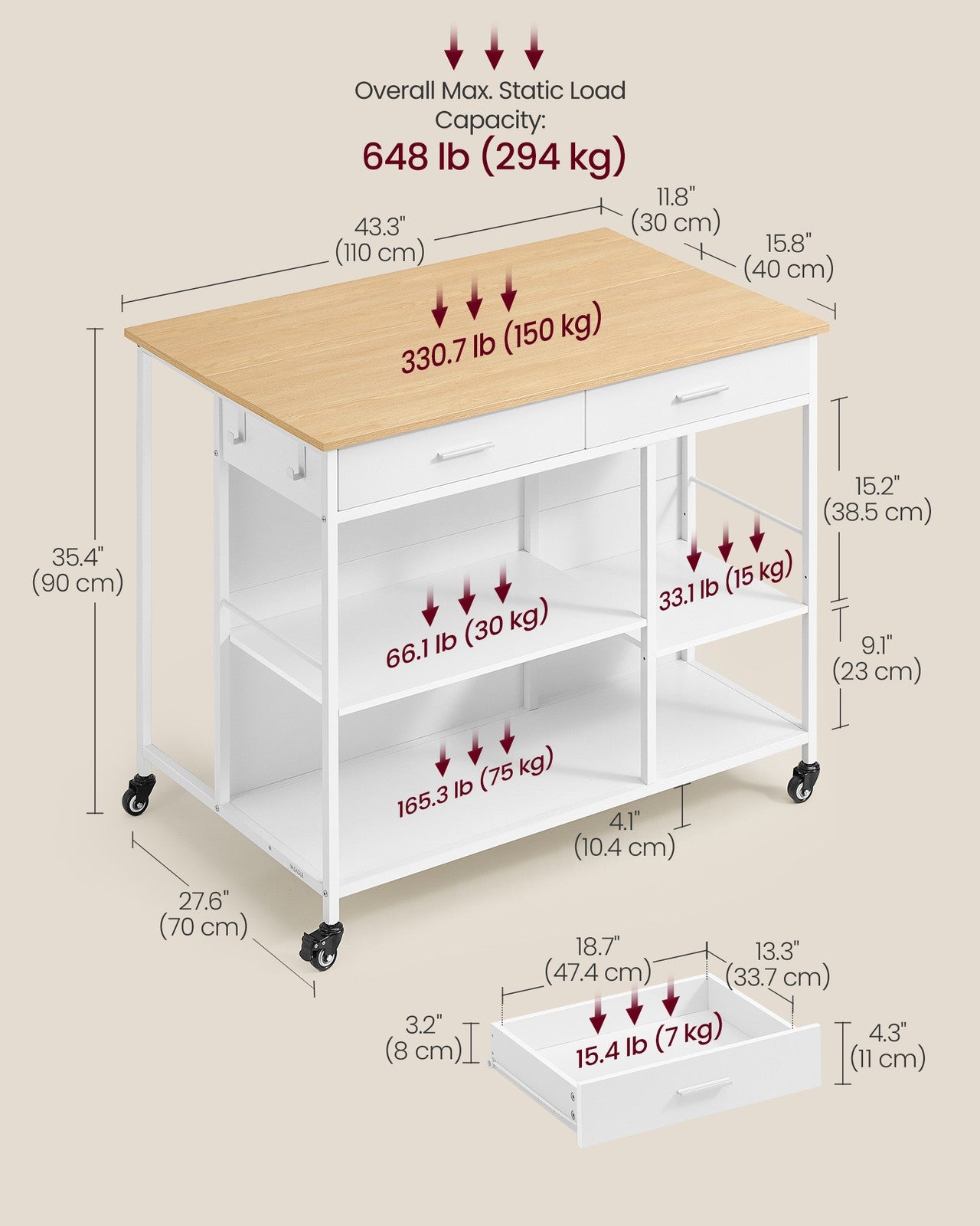 Kitchen Rolling Island - Mobile Kitchen Cart with Storage on Wheels