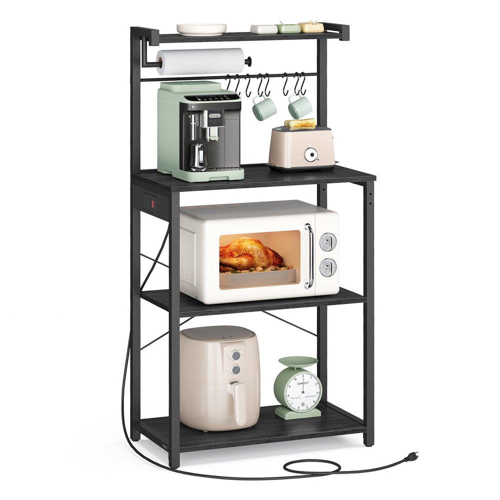Kitchen Bakers Rack with Power Outlet - Charcoal Gray, Ink Black