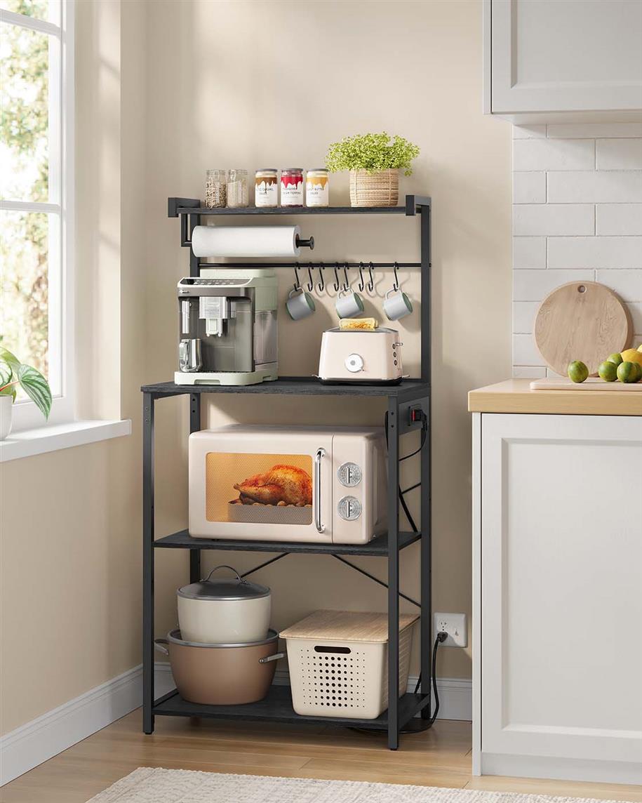 Kitchen Bakers Rack with Power Outlet - Charcoal Gray, Ink Black