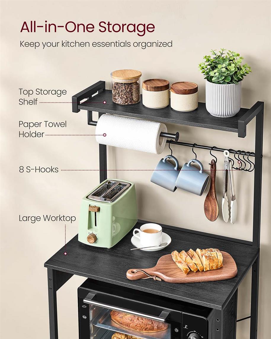 Kitchen Bakers Rack with Power Outlet - Charcoal Gray, Ink Black