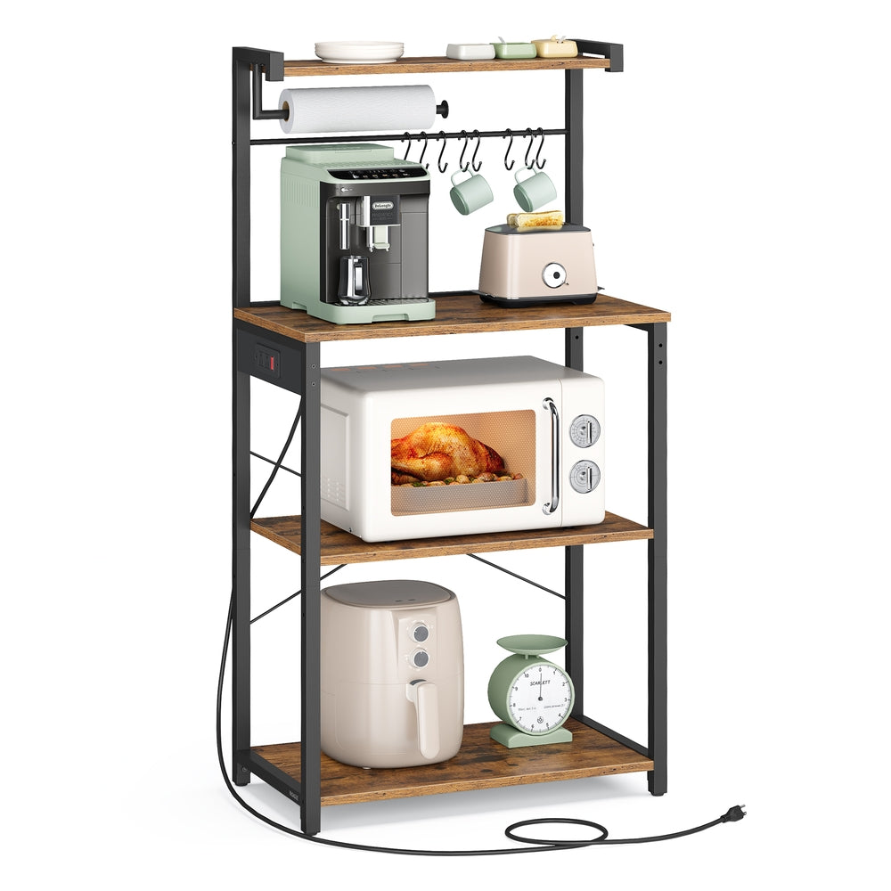 Kitchen Bakers Rack with Power Outlet - Rustic Brown, Ink Black
