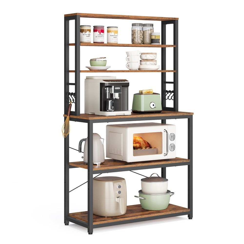 31.5 Inches Baker's Rack for Kitchen with Storage - Rustic Brown, Black