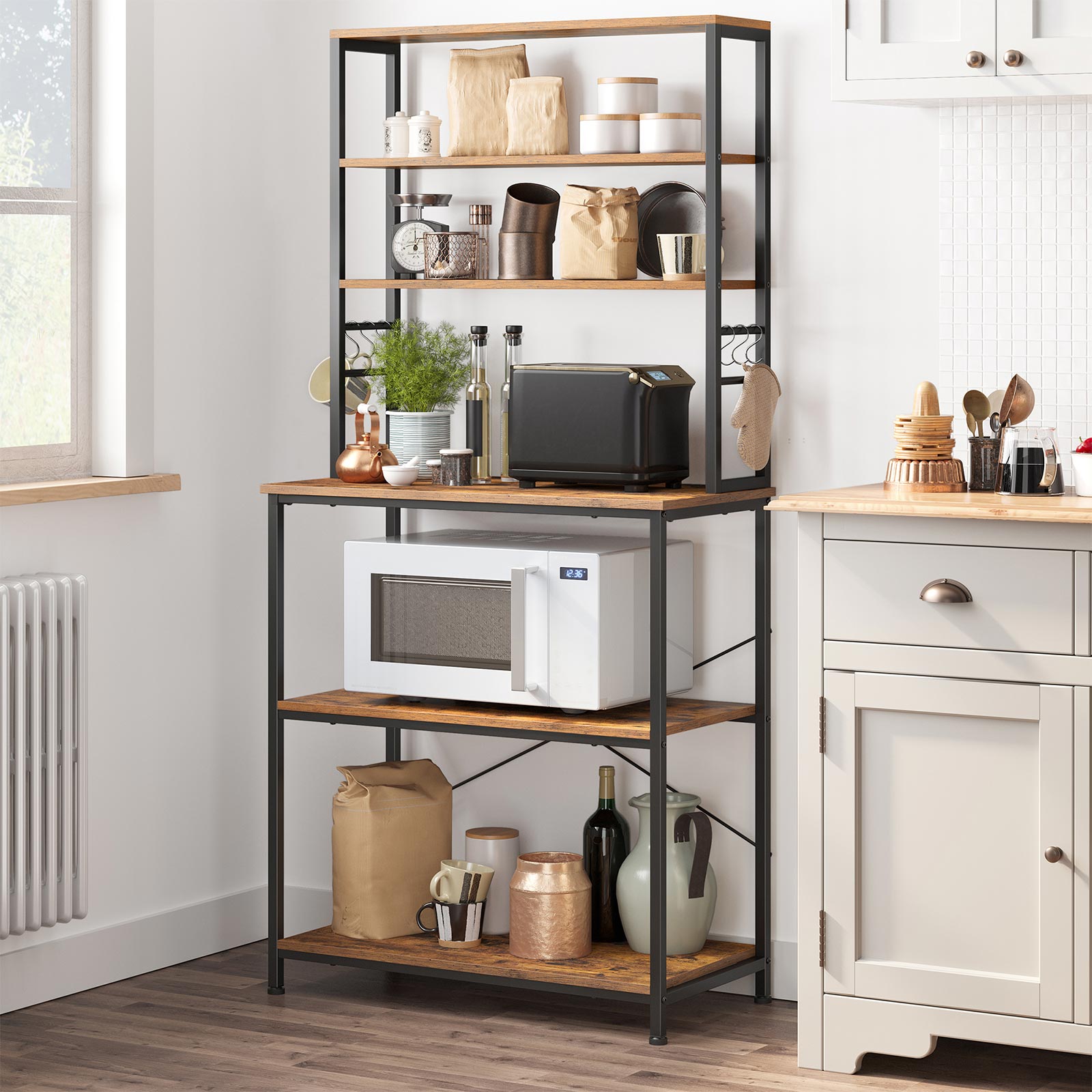 31.5 Inches Baker's Rack for Kitchen with Storage - Rustic Brown, Black