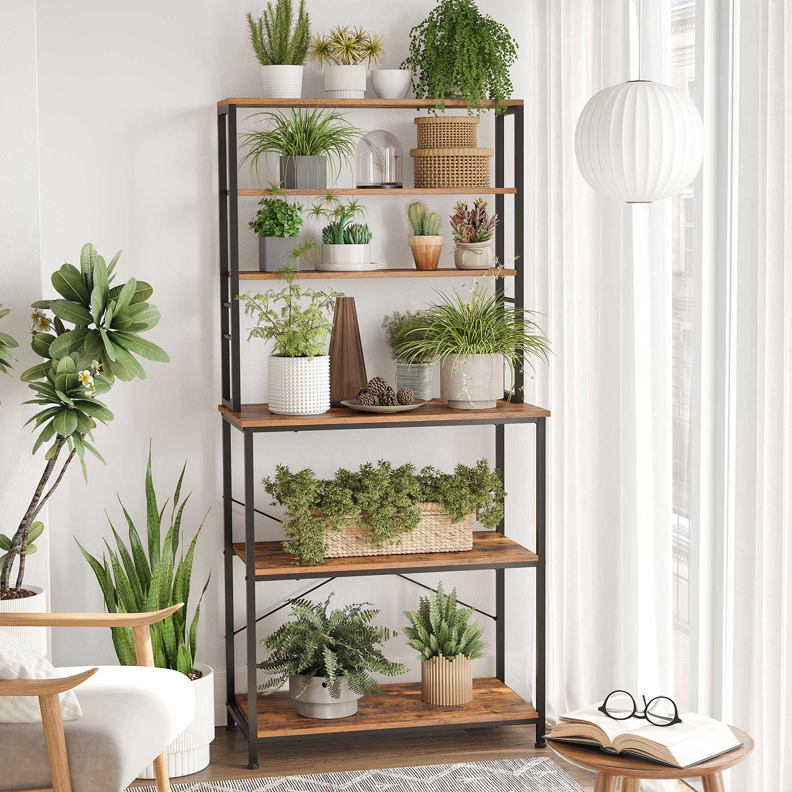 31.5 Inches Baker's Rack for Kitchen with Storage - Rustic Brown, Black