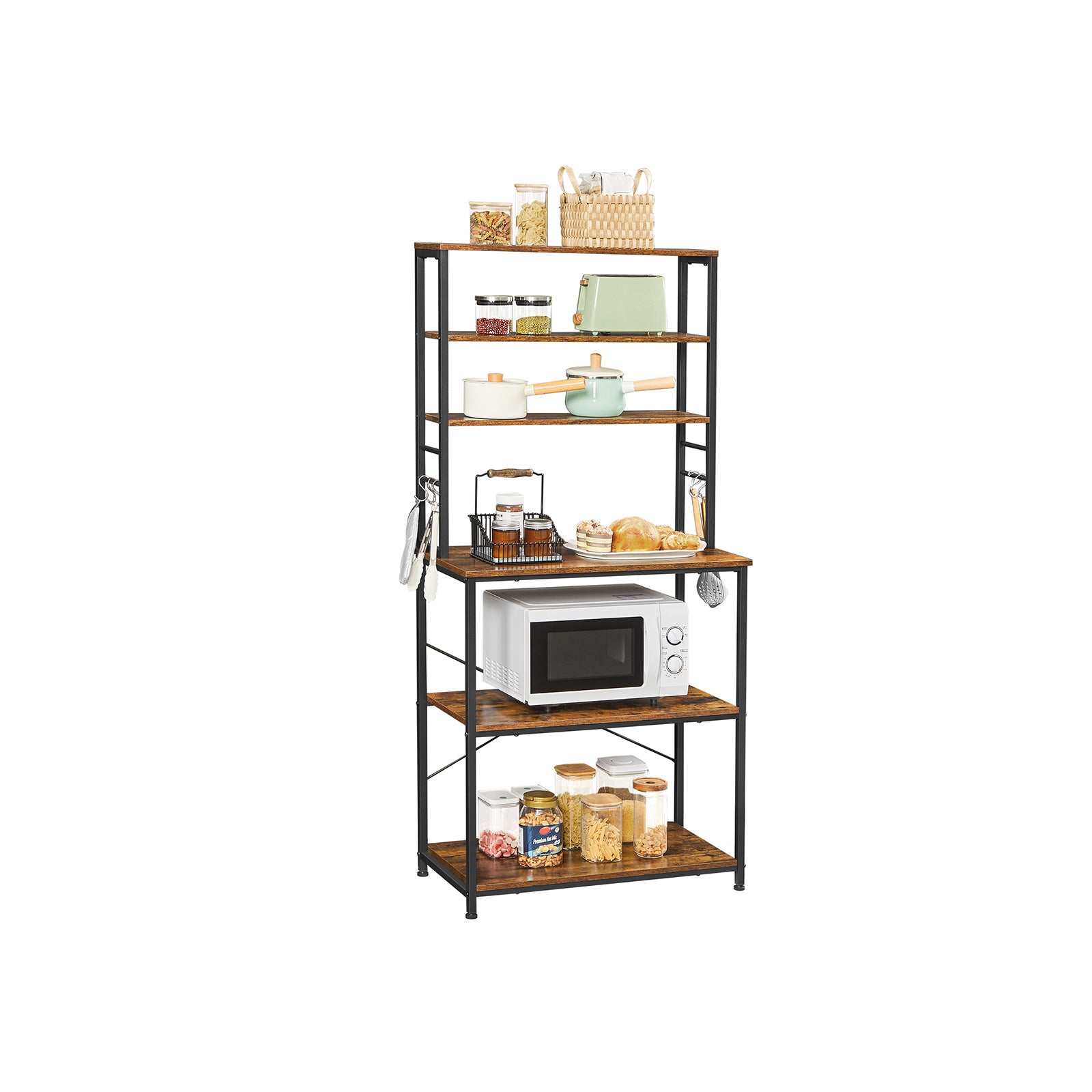 31.5 Inches Baker's Rack for Kitchen with Storage - Rustic Brown, Black