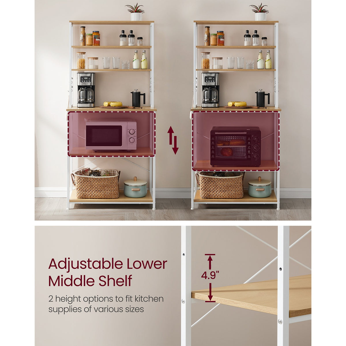 Baker's Rack for Kitchen - With Storage - 6 Hooks