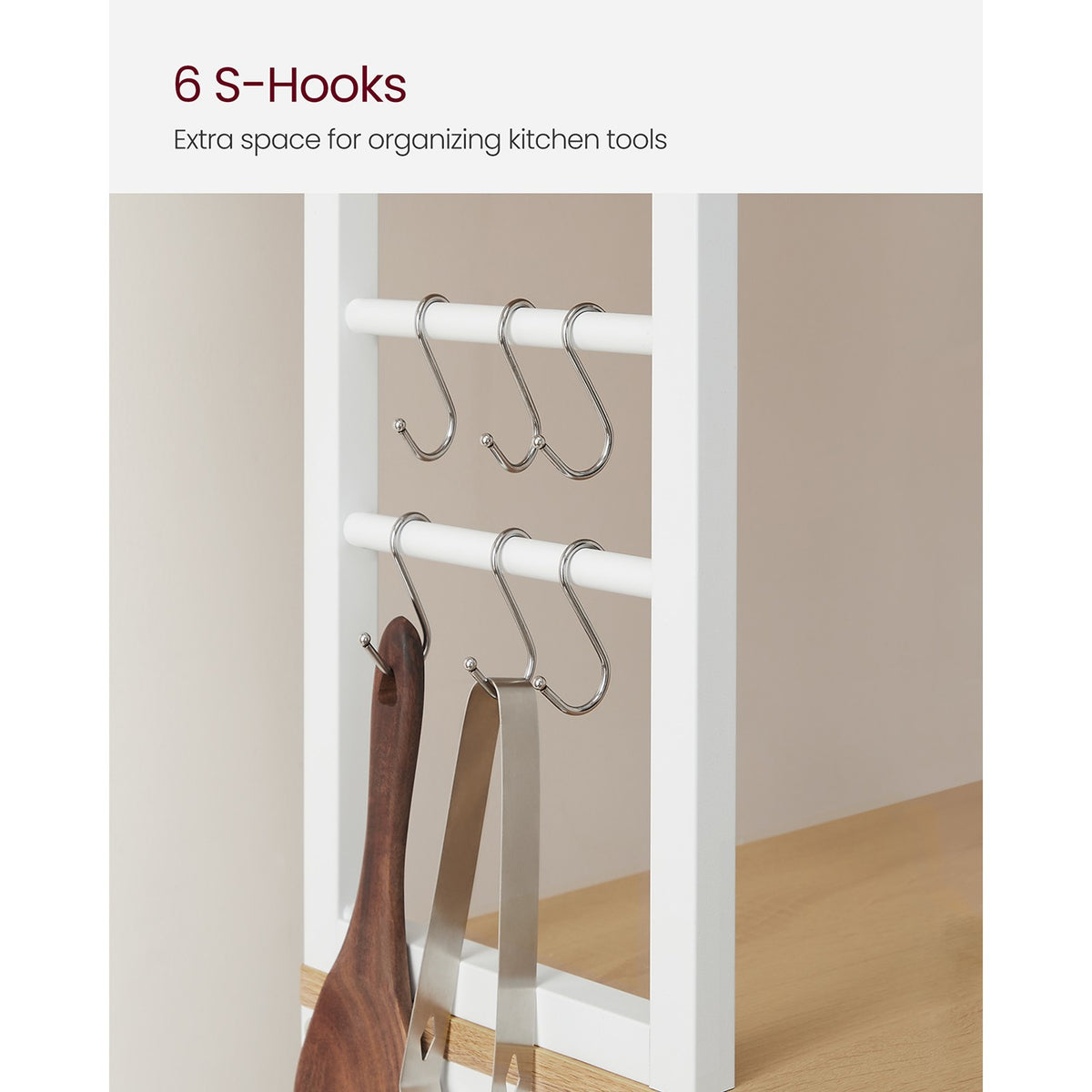 Baker's Rack for Kitchen - With Storage - 6 Hooks