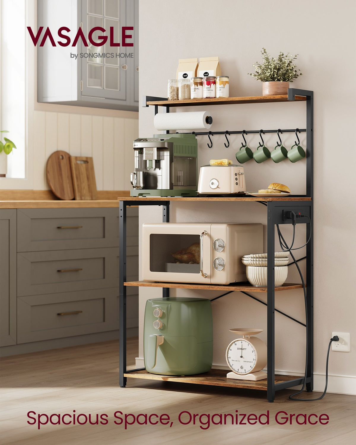 BARNET Collection - Kitchen Bakers Rack with Power Outlet