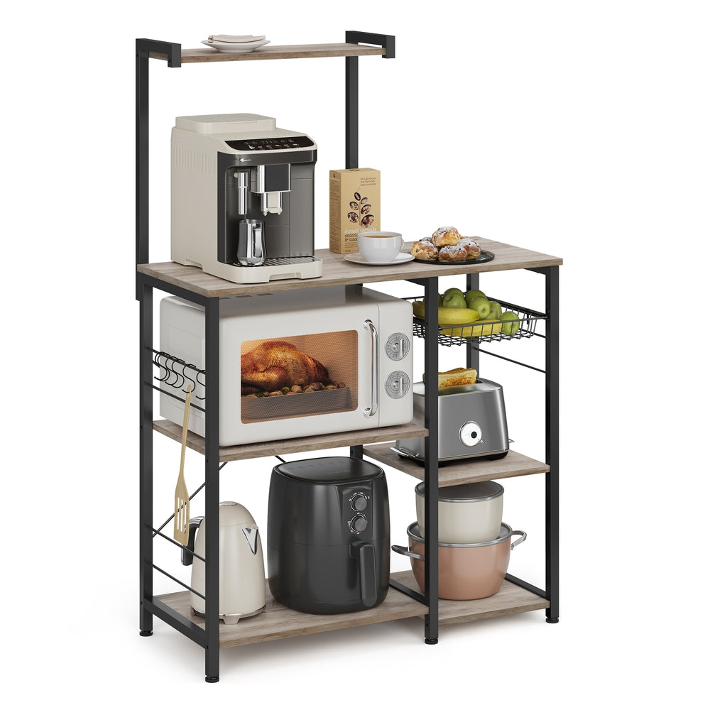 Kitchen Storage Rack with Wire Basket - Heather Greige, Ink Black