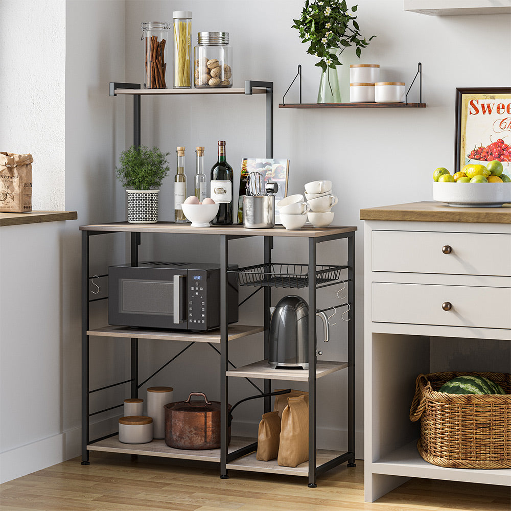 Kitchen Storage Rack with Wire Basket - Heather Greige, Ink Black