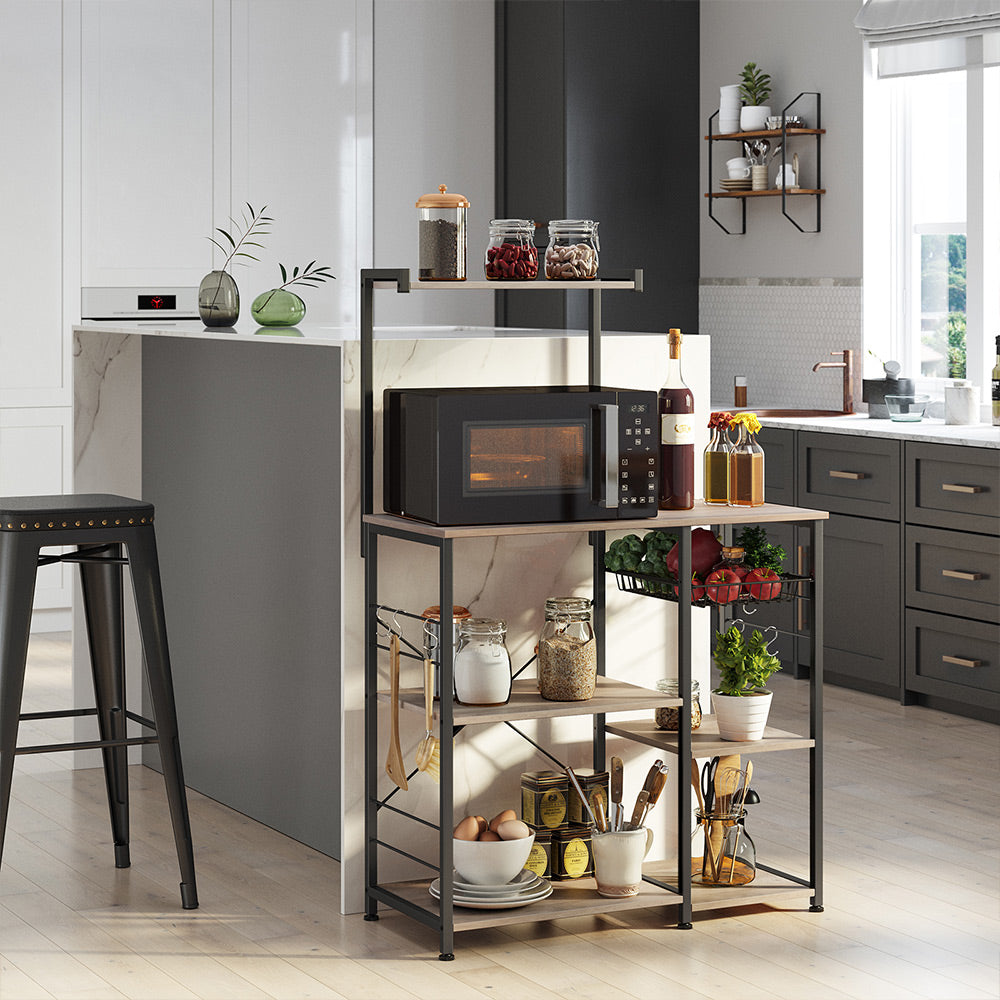 Kitchen Storage Rack with Wire Basket - Heather Greige, Ink Black