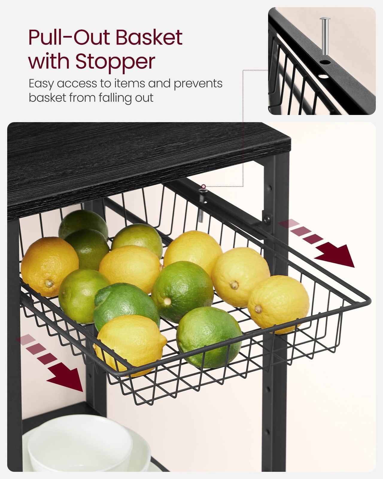 Baker's Rack with Charging Station - Charcoal Gray, Ink Black
