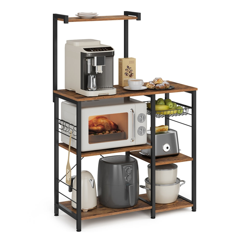 Kitchen Storage Rack with Wire Basket - Rustic Brown