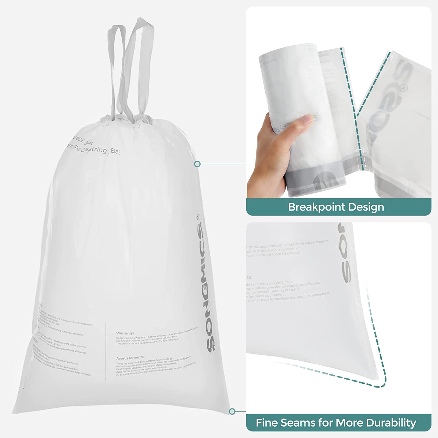 Trash Bags for 8-Gallon (30L) Trash Cans - White