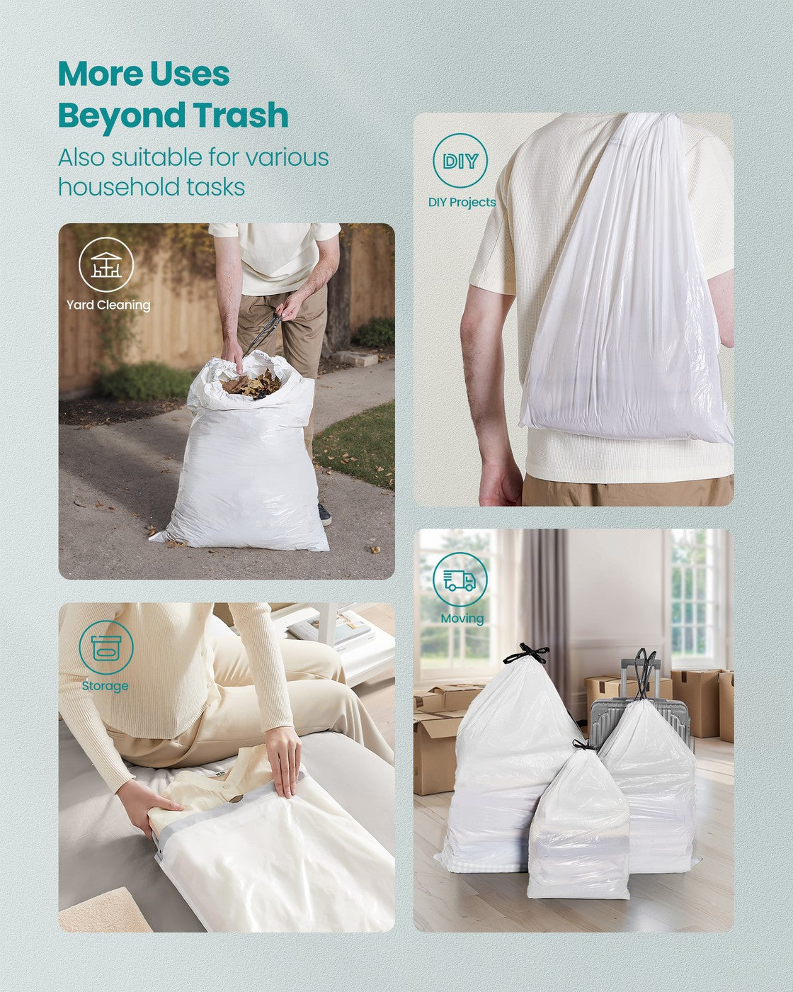 Trash Bags 8-Gallon with Drawstrings 80 Count Liner Code H Cream White - Cream White