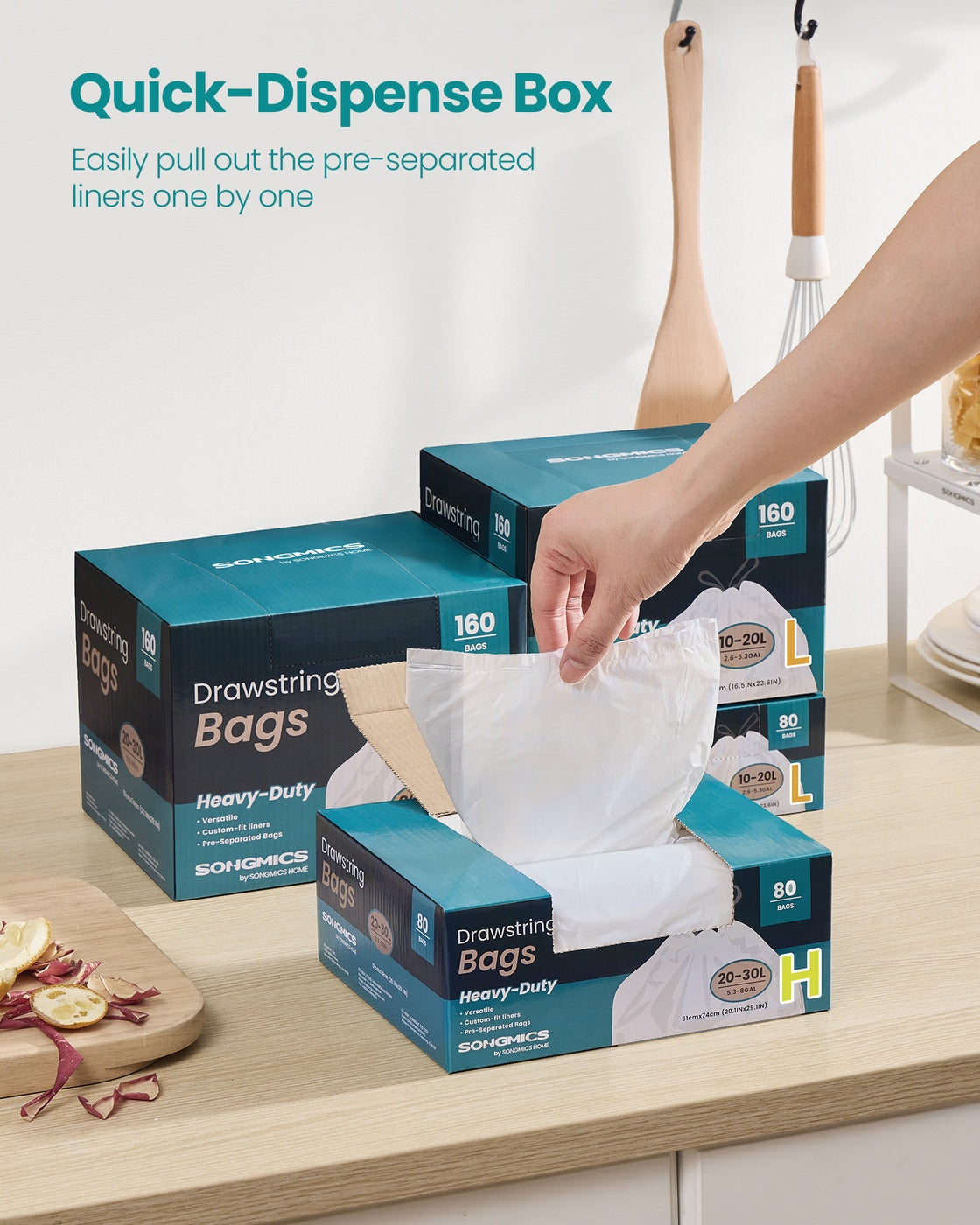Trash Bags 8-Gallon with Drawstrings 80 Count Liner Code H Cream White - Cream White