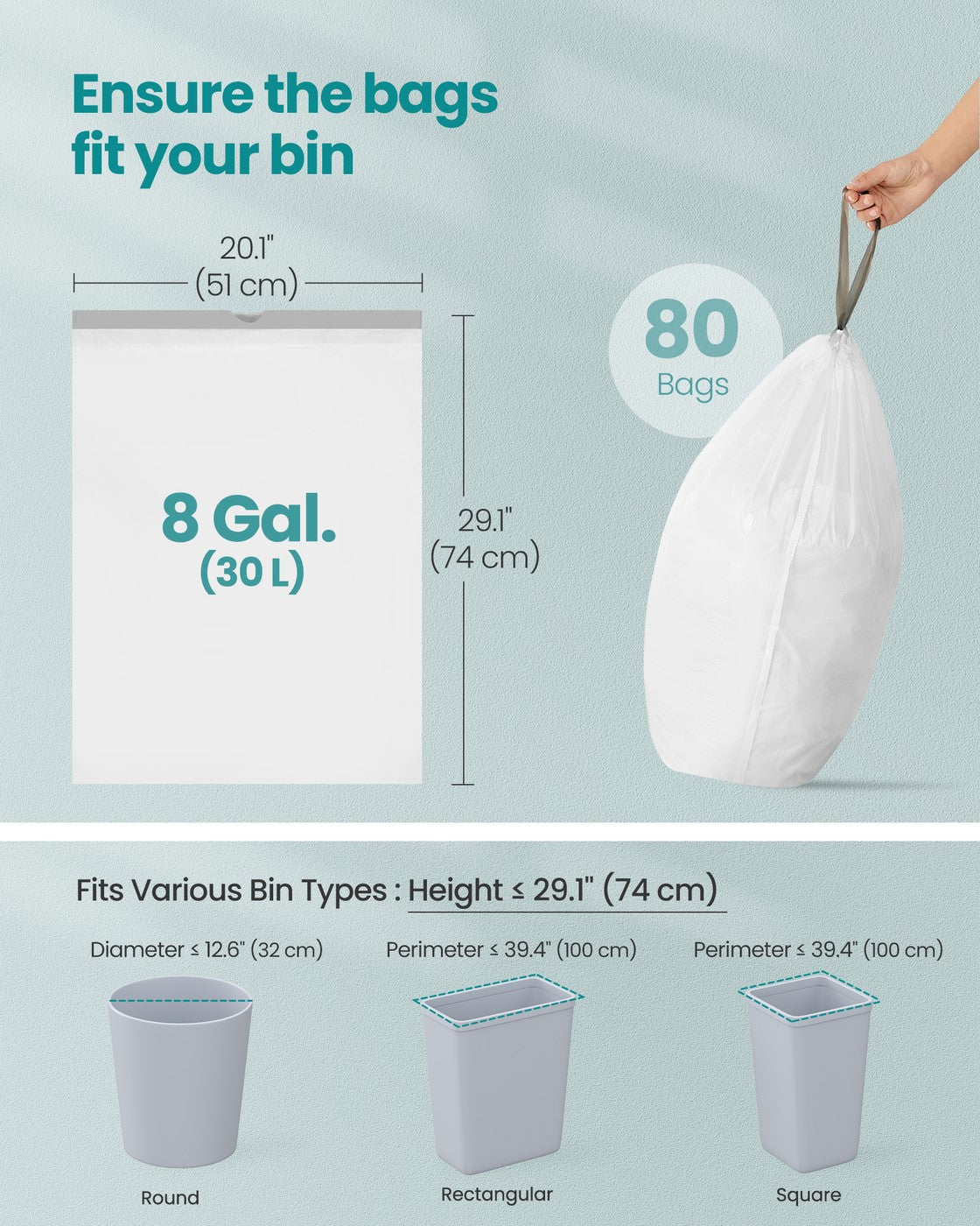 Trash Bags 8-Gallon with Drawstrings 80 Count Liner Code H Cream White - Cream White
