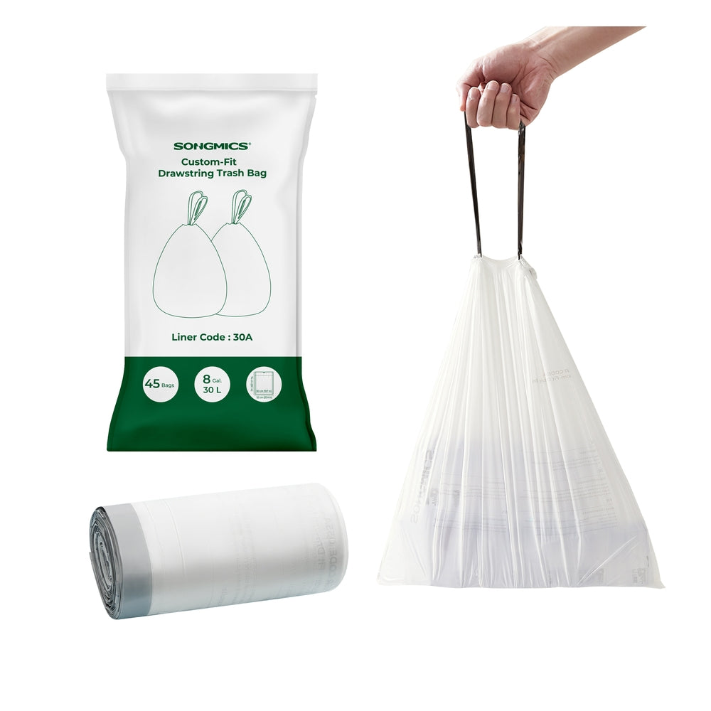 Trash Bags for 8-Gallon (30L) Trash Cans - White 45 Bags