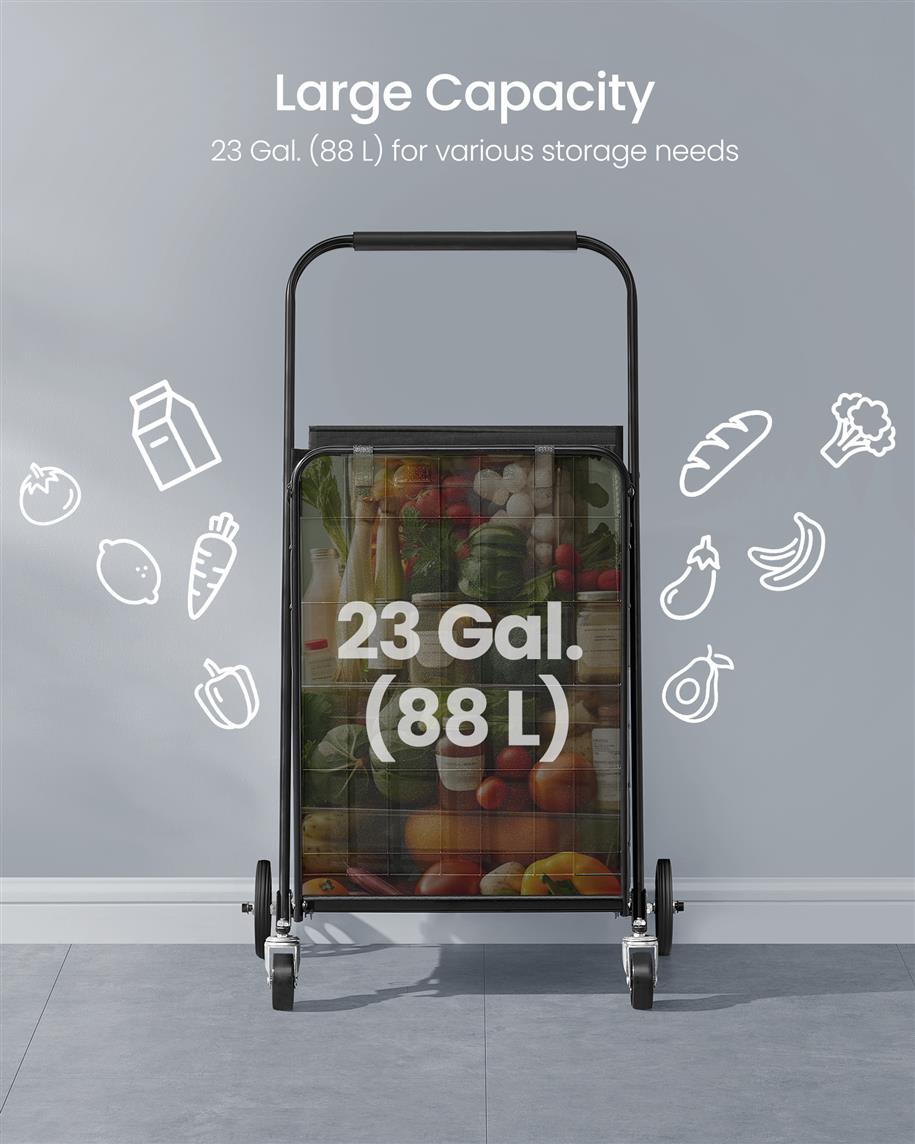 Foldable Shopping Cart with 360° Swivel Wheels - Ink Black
