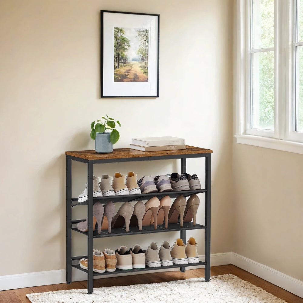 Four Tier Shoe Storage Rack with Adjustable Mesh Shelves