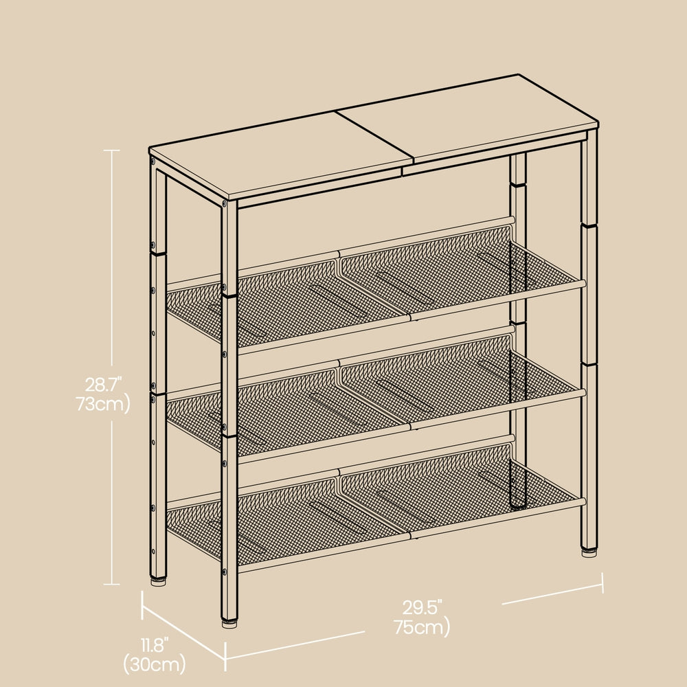 Four Tier Shoe Storage Rack with Adjustable Mesh Shelves