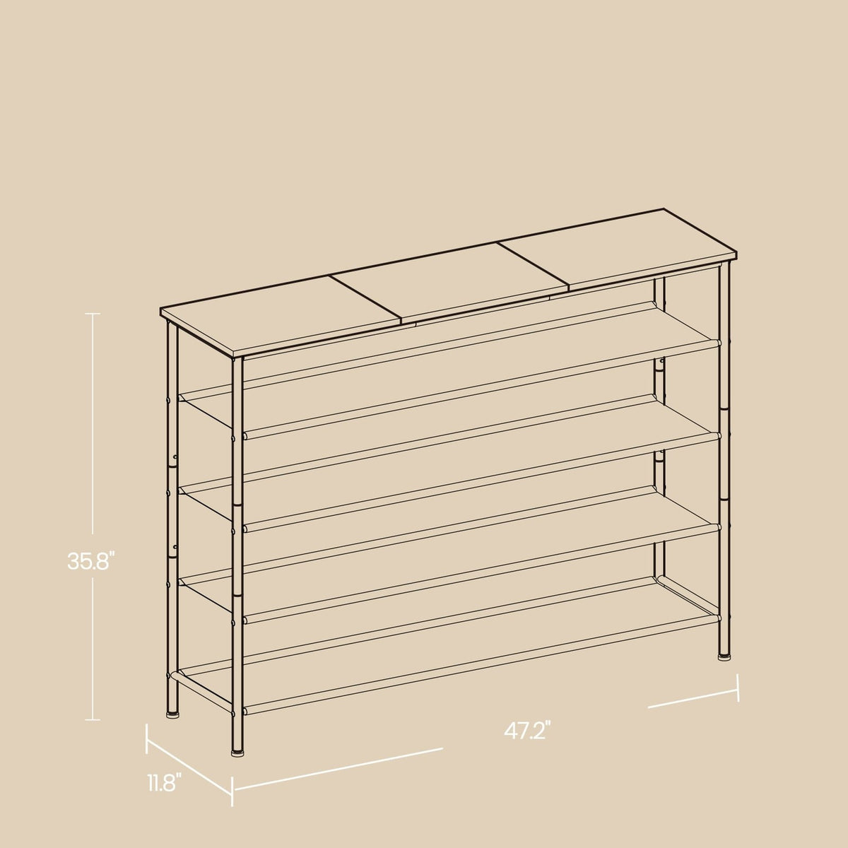 Shoe Storage Shelf - 4-Tier Fabric Shelves - Rustic Brown and Black