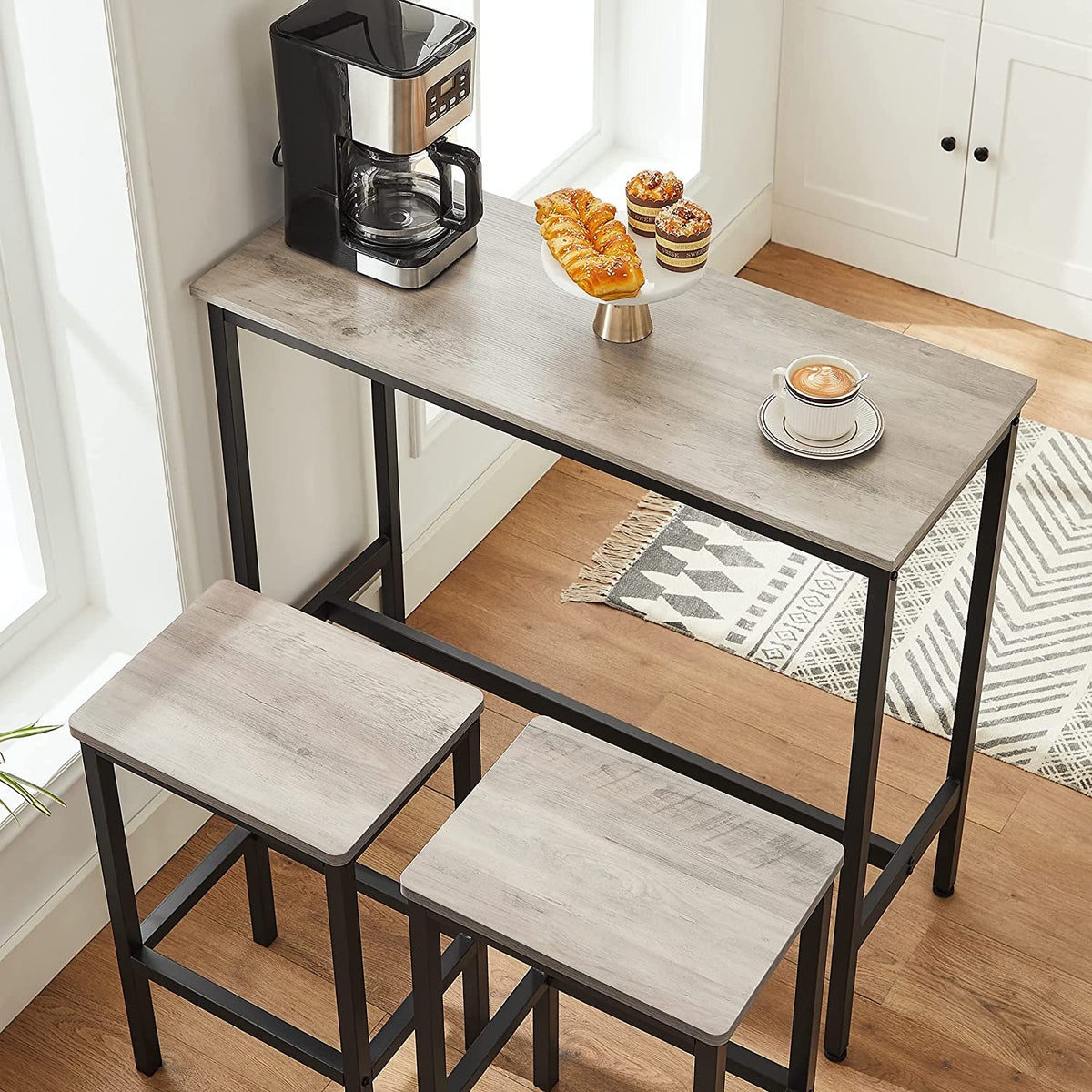 Set of 2 Greige Bar Stool with Metal Frame - Black