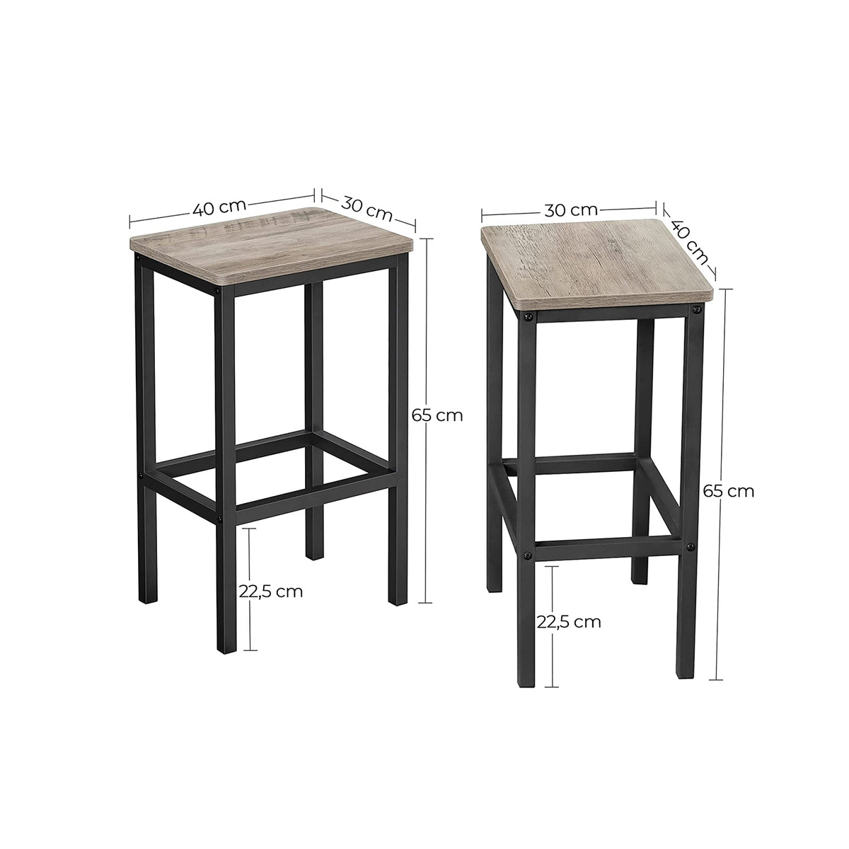 Set of 2 Greige Bar Stool with Metal Frame - Black