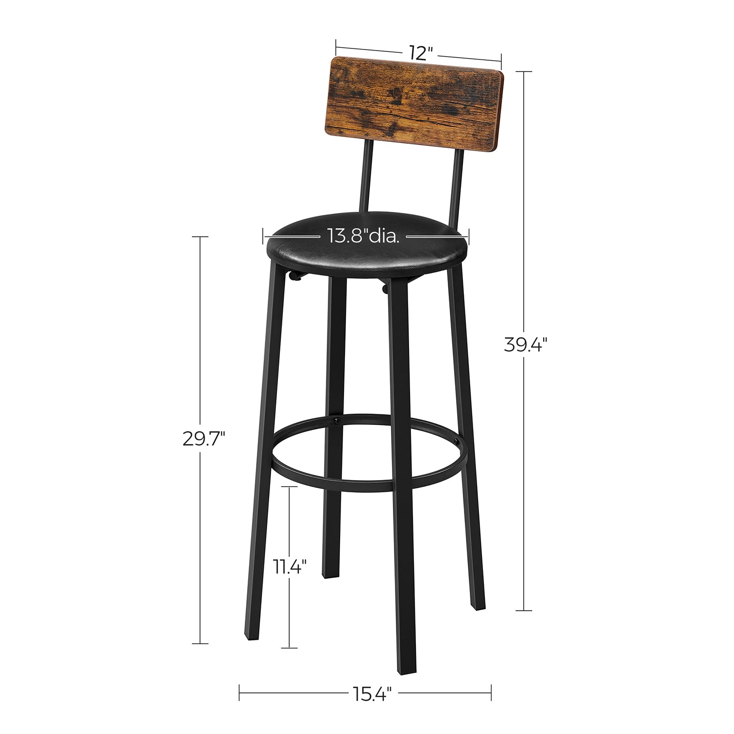Set of 2 PU Upholstered Bar Stools