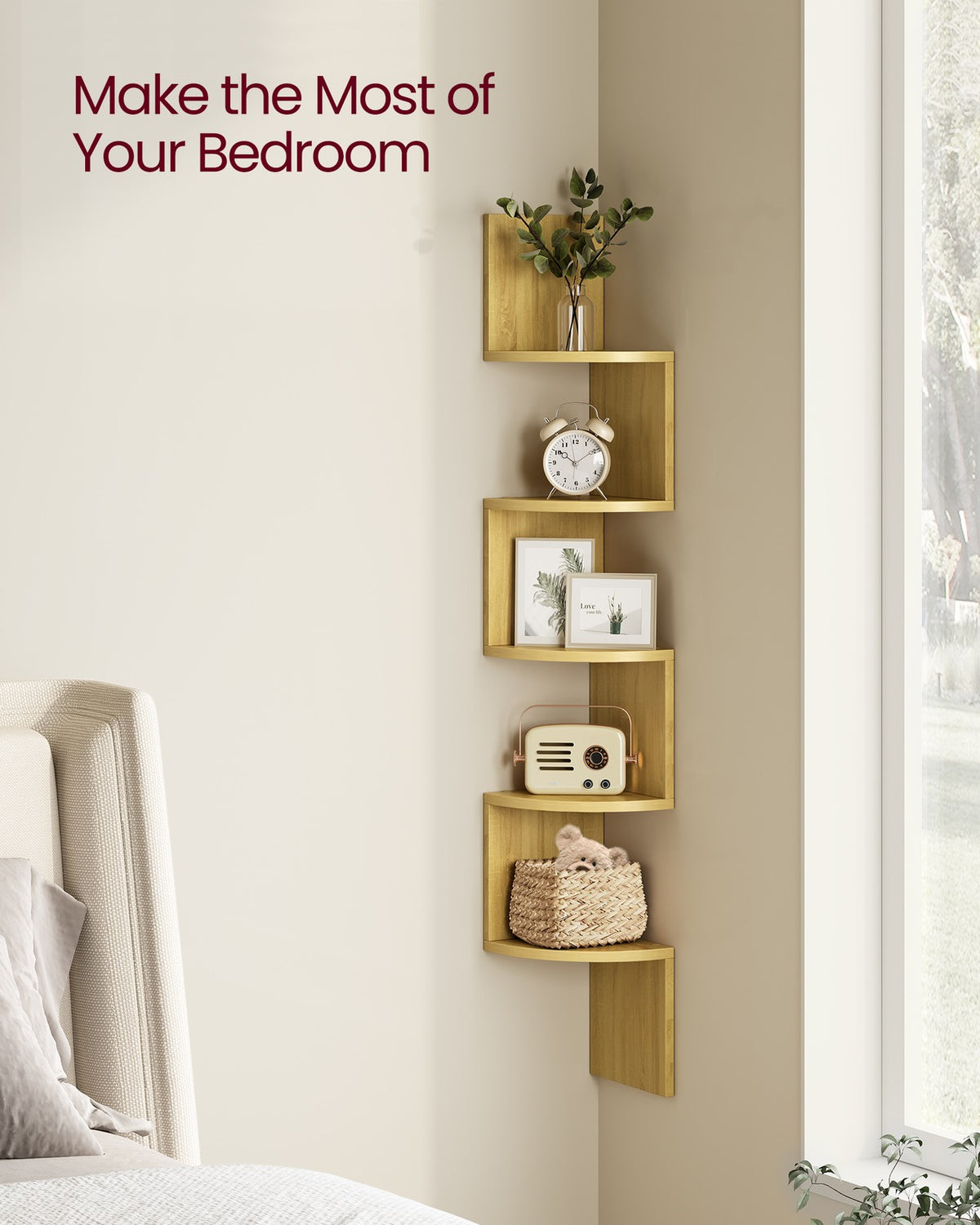Floating Corner Bookshelf - 5-Tier - Zigzag Design
