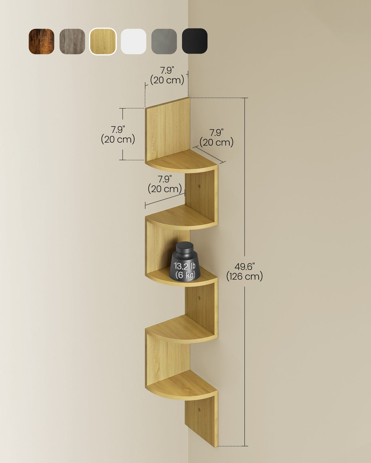 Floating Corner Bookshelf - 5-Tier - Zigzag Design